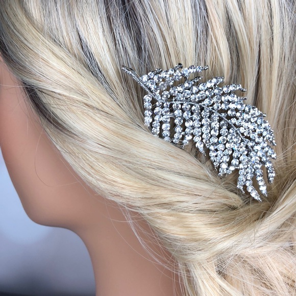 Bridal hair diamond hair leaf piece comb boho - Picture 2 of 8